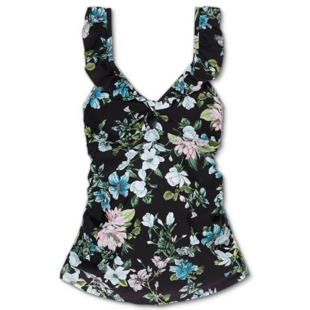 V-NECK Peephole Ruffle Maternity Tankini Top Isabel Maternity black Floral XL
